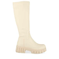 Bottes BEIGE Femme Motif Uni Fermeture éclair