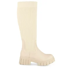Bottes BEIGE Femme Motif Uni Elastique