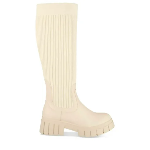 Bottes BEIGE Femme Motif Uni Elastique