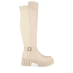 Bottes BEIGE Femme Motif Uni Fermeture éclair