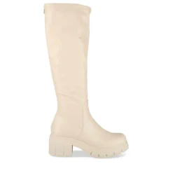 Bottes BEIGE Femme Motif Uni Fermeture éclair