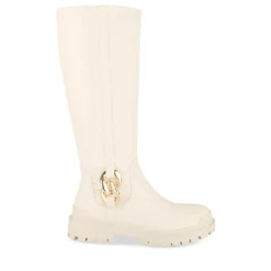 Bottes BEIGE Femme Motif Chaîne Fermeture éclair