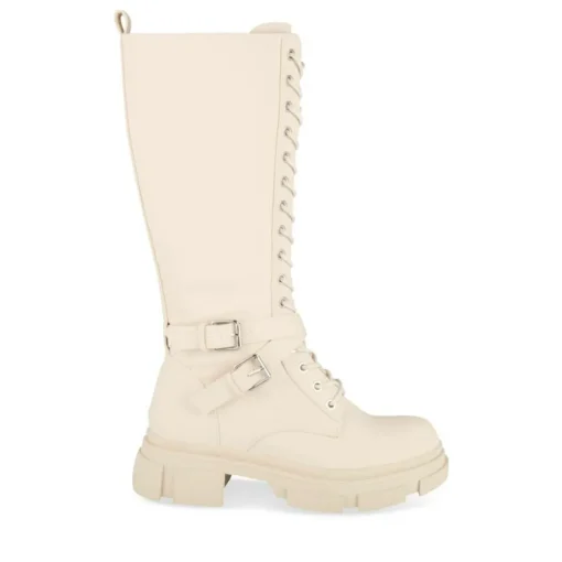 Bottes BEIGE Femme Motif Uni Lacets