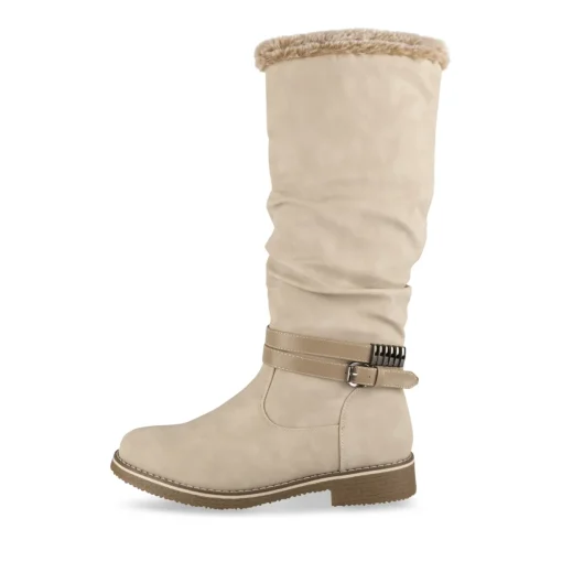 Bottes BEIGE Femme Motif Uni A Enfiler