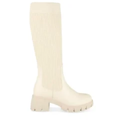 Bottes BEIGE Femme Motif Uni Elastique