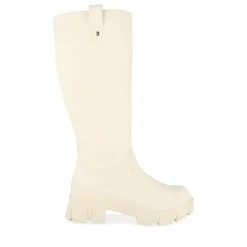 Bottes BEIGE Femme Motif Uni Fermeture éclair