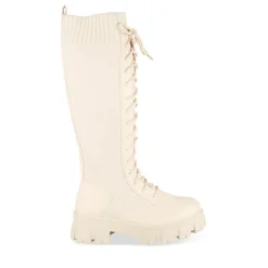 Bottes BEIGE Femme Motif Uni Lacets