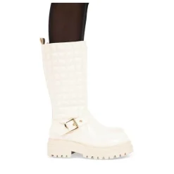 Bottes BEIGE Femme Motif Vernis Fermeture éclair