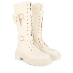 Bottes BEIGE Femme Motif Uni Lacets