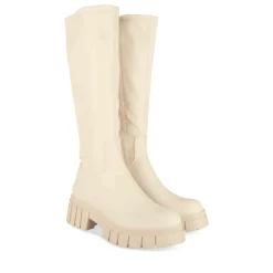 Bottes BEIGE Femme Motif Uni Fermeture éclair