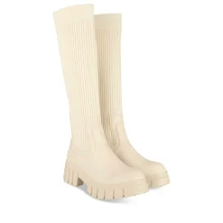 Bottes BEIGE Femme Motif Uni Elastique