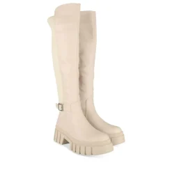 Bottes BEIGE Femme Motif Uni Fermeture éclair