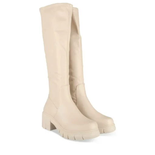 Bottes BEIGE Femme Motif Uni Fermeture éclair