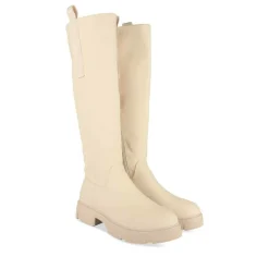 Bottes BEIGE Femme Motif Uni Fermeture éclair