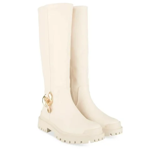 Bottes BEIGE Femme Motif Chaîne Fermeture éclair