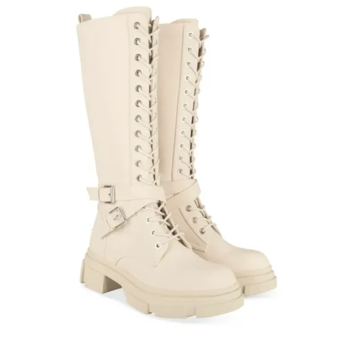 Bottes BEIGE Femme Motif Uni Lacets