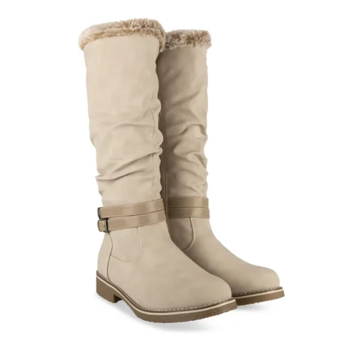 Bottes BEIGE Femme Motif Uni A Enfiler