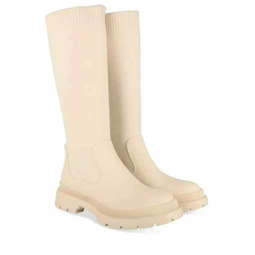 Bottes BEIGE Femme Motif Uni Elastique