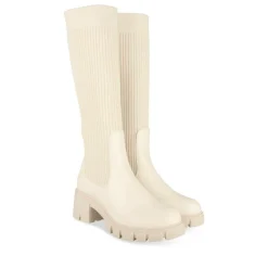 Bottes BEIGE Femme Motif Uni Elastique