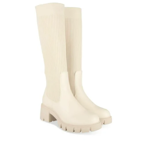 Bottes BEIGE Femme Motif Uni Elastique