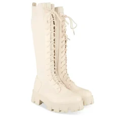Bottes BEIGE Femme Motif Uni Lacets