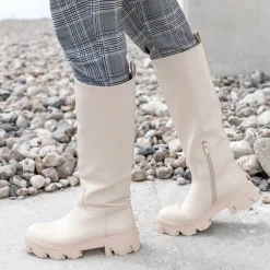 Bottes BEIGE Femme Motif Uni A Enfiler