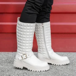 Bottes BEIGE Femme Motif Vernis Fermeture éclair