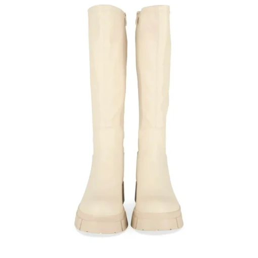Bottes BEIGE Femme Motif Uni Fermeture éclair
