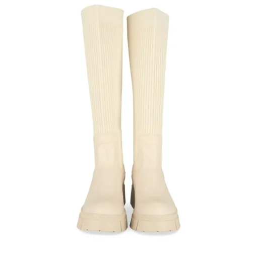 Bottes BEIGE Femme Motif Uni Elastique