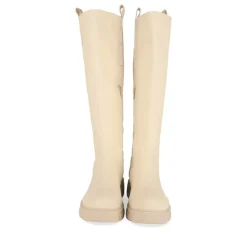 Bottes BEIGE Femme Motif Uni Fermeture éclair