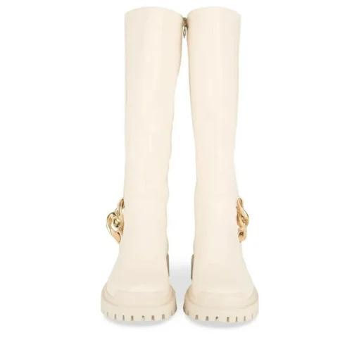 Bottes BEIGE Femme Motif Chaîne Fermeture éclair