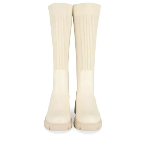 Bottes BEIGE Femme Motif Uni Elastique