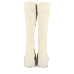 Bottes BEIGE Femme Motif Uni A Enfiler