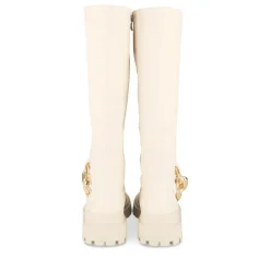 Bottes BEIGE Femme Motif Chaîne Fermeture éclair