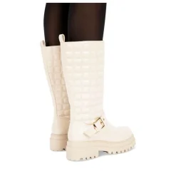 Bottes BEIGE Femme Motif Vernis Fermeture éclair