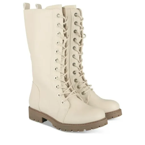Bottes BEIGE Fille Motif Uni Lacets
