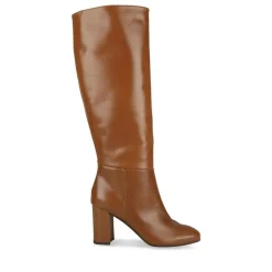 Bottes COGNAC Femme CUIR Motif Uni A Enfiler