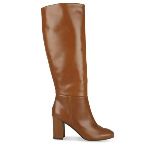 Bottes COGNAC Femme CUIR Motif Uni A Enfiler