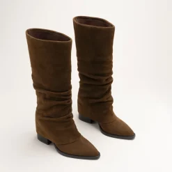 Bottes COGNAC Femme CUIR Motif Uni A Enfiler