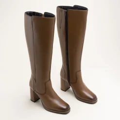 Bottes COGNAC Femme CUIR Motif Uni Fermeture éclair