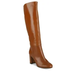 Bottes COGNAC Femme CUIR Motif Uni A Enfiler