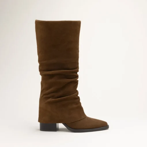 Bottes COGNAC Femme CUIR Motif Uni A Enfiler