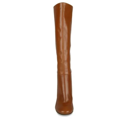Bottes COGNAC Femme CUIR Motif Uni A Enfiler