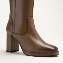 Bottes COGNAC Femme CUIR Motif Uni Fermeture éclair