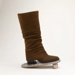 Bottes COGNAC Femme CUIR Motif Uni A Enfiler