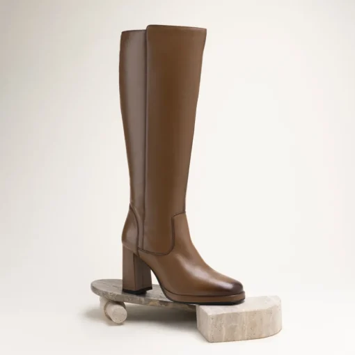 Bottes COGNAC Femme CUIR Motif Uni Fermeture éclair