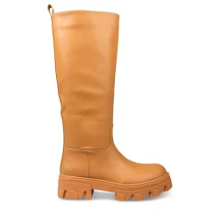 Bottes COGNAC Femme Motif Uni A Enfiler