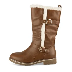 Bottes COGNAC Femme Motif Uni A Enfiler