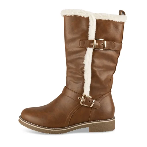 Bottes COGNAC Femme Motif Uni A Enfiler