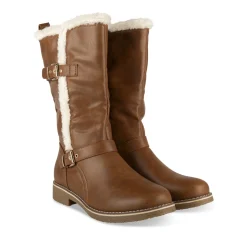 Bottes COGNAC Femme Motif Uni A Enfiler